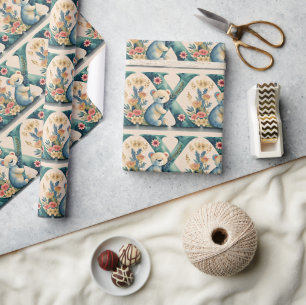 Papel De Presente Urso de pelúcia floral letra X