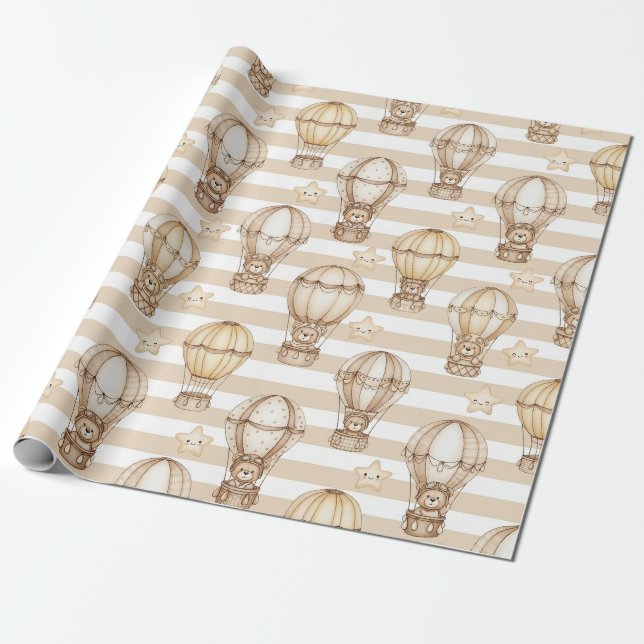 Papel De Presente Urso de Pelúcia Fofo Balão de Ar Quente Padrão Neu (Desenrolado)