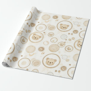 Papel De Presente Urso de Pelúcia Neutro Círculo Padrão Bege Bebê (1