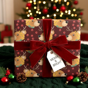 Papel De Presente Urso de pelúcia Rena com Luzes Marrom Natal
