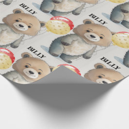 Papel De Presente Urso de Teddy Adiciona Nome Crianças Bonito Aniver