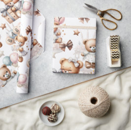 Papel De Presente Urso de Teddy Bonito com Balões e Presentes