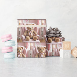 Papel De Presente Urso De Teddy Com Arco Rosa