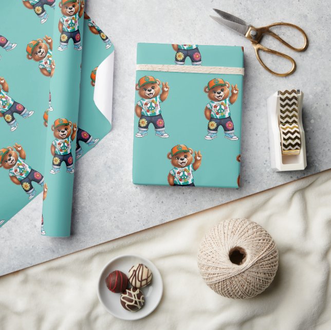 Papel De Presente Urso de Teddy com roupa pacífica ocasional 1 (Artesanato)