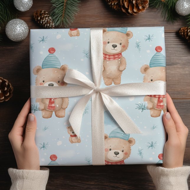 Papel De Presente Urso de Teddy de Natal Bonito Moderno (Criador carregado)