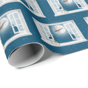 Papel De Presente Urso de Teddy de Natal na Janela