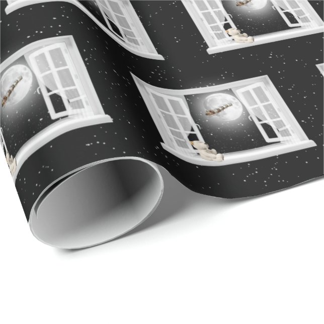 Papel De Presente Urso de Teddy de Natal na Janela (Ponta do rolo)