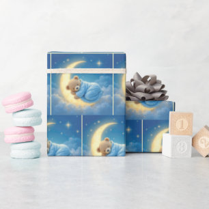 Papel De Presente Urso de Teddy Dormindo em Lua