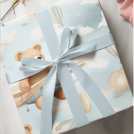 Papel De Presente Urso de Teddy e Crianças de Avião Padrão Invisível