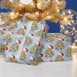 Papel De Presente Urso De Teddy Em Luzes De Natal Tangidas