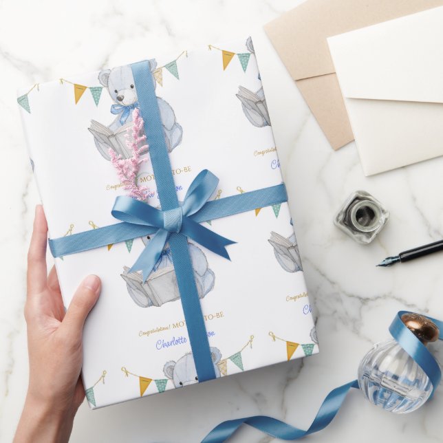 Papel De Presente Urso de Teddy Personalizado lendo um Parabéns de l (Presentear)