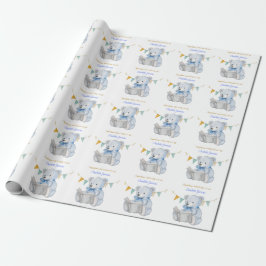 Papel De Presente Urso de Teddy Personalizado lendo um Parabéns de l