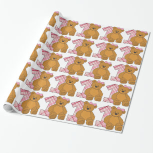 Papel De Presente Urso feliz do primeiro aniversario da menina com 1