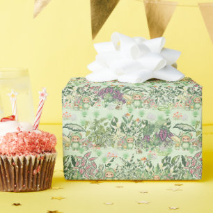 Papel De Presente Urso Fofa da Selva e Padrão Tropical Sem Costura