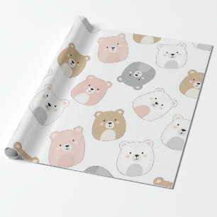 Papel De Presente Urso Fofo e Corações -- Berçário Pastel (2)