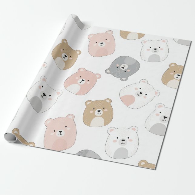 Papel De Presente Urso Fofo e Corações -- Berçário Pastel (2) (Desenrolado)