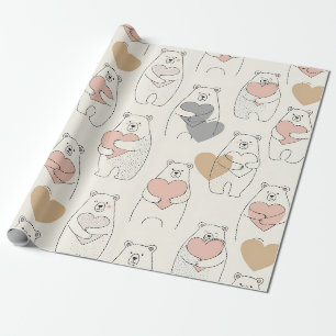 Papel De Presente Urso Fofo e Corações -- Berçário Pastel (4)