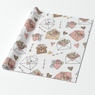 Papel De Presente Urso Fofo e Corações -- Berçário Pastel (5)