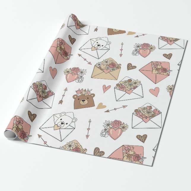 Papel De Presente Urso Fofo e Corações -- Berçário Pastel (5) (Desenrolado)