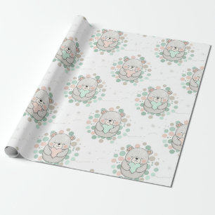 Papel De Presente Urso Fofo e Corações -- Berçário Pastel (6)
