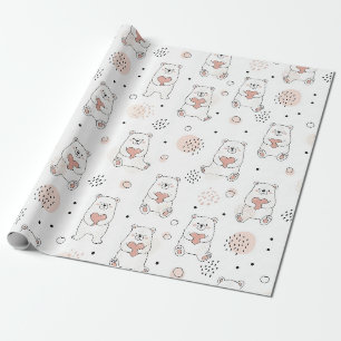 Papel De Presente Urso Fofo e Corações -- Berçário Pastel (7)