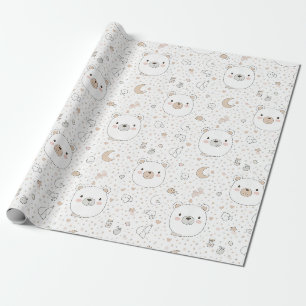 Papel De Presente Urso Fofo e Corações -- Berçário Pastel (9)