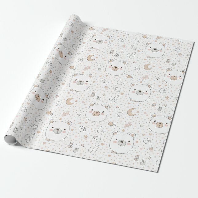 Papel De Presente Urso Fofo e Corações -- Berçário Pastel (9) (Desenrolado)