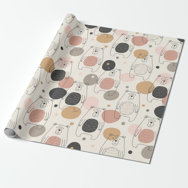 Papel De Presente Urso Fofo - Floresta de Pastéis Suaves (3) (Desenrolado)
