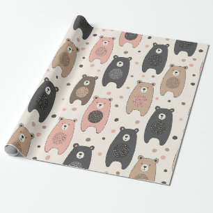 Papel De Presente Urso Fofo - Floresta Suave em Pastel (1)