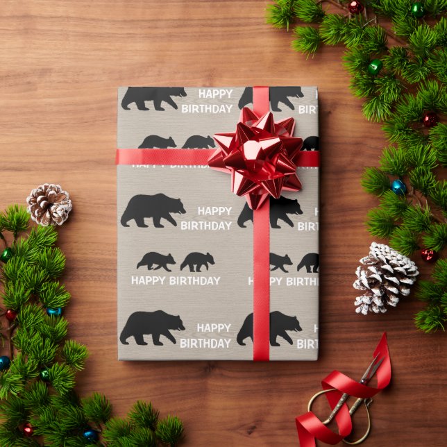 Papel De Presente Urso Grizzly com Cubos | Aniversário | Texto perso (Presente de Natal)