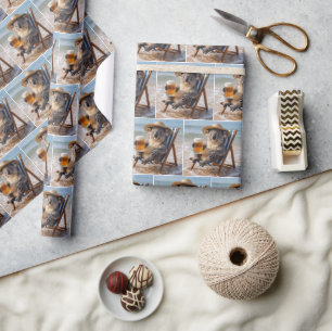 Papel De Presente Urso Koala Com uma Cerveja na Praia