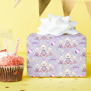 Papel De Presente Urso Listrado Roxo Fofo e Brinquedos Sem Costura