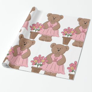 Papel De Presente Urso Menino E Flores