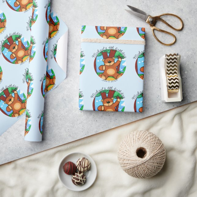 Papel De Presente Urso no aniversário da pradaria  (Artesanato)