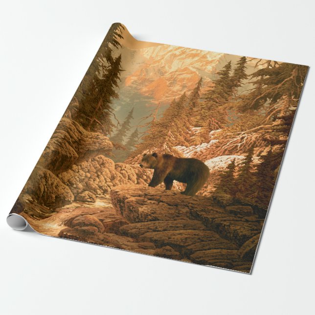 Papel De Presente Urso no Urso Montanhento Rochoso,castanho,animal,g (Desenrolado)