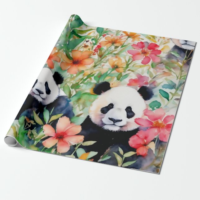 Papel De Presente Urso Panda de Aquarela (Desenrolado)