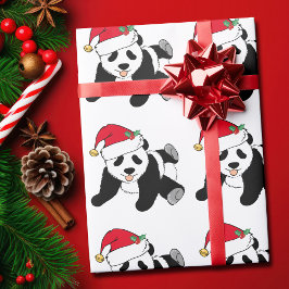 Papel De Presente Urso Panda de Natal em Santa Hat