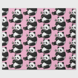 Papel De Presente Urso Panda Fofo e Moderno com Bambu Rosa