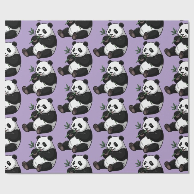 Papel De Presente Urso Panda Fofo e Moderno com Bambu Roxo e Vegetaç (Aberto)