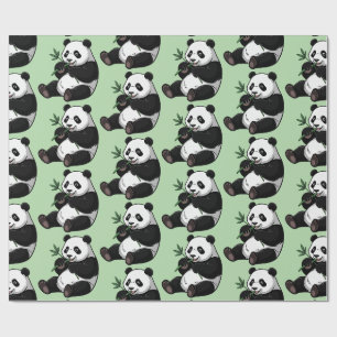 Papel De Presente Urso Panda Fofo Moderno e Elegante com Bambu Verde