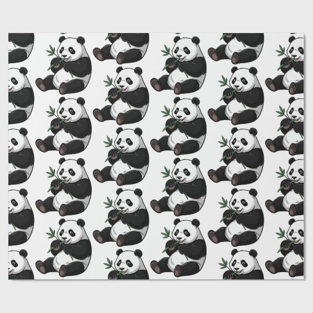 Papel De Presente Urso Panda Fofo Moderno e Tendência com Bambu Verd (Aberto)