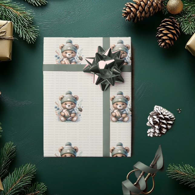 Papel De Presente Urso Personalizado de Corte (Cute Custom Bear Wrapping Paper)