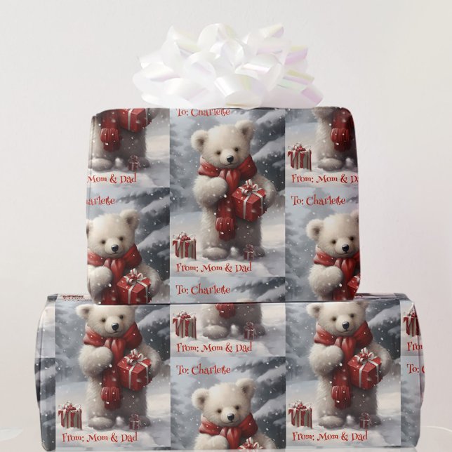 Papel De Presente Urso Polar Adiciona Nomes ao Natal Bonito (Criador carregado)