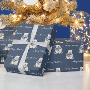 Papel De Presente Urso Polar Azul Branco de Natal