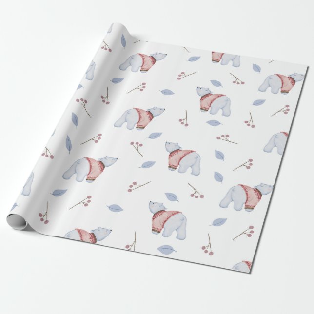 Papel De Presente Urso Polar Bonito de inverno, Sweet Divertido Arte (Desenrolado)