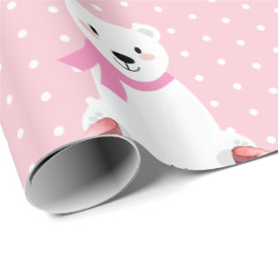 Papel De Presente Urso Polar Bonito Menina de inverno Rosa
