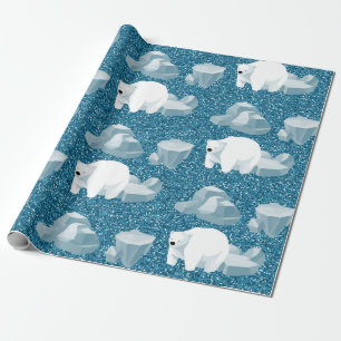 Papel De Presente Urso Polar Branco Fofo Animal Selvagem Norte Azul 