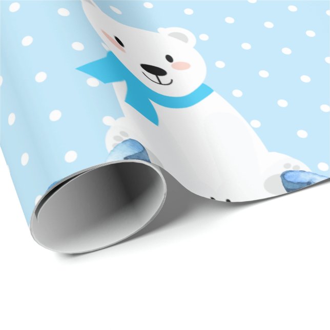 Papel De Presente Urso Polar Cinto de inverno Menino Azul (Ponta do rolo)