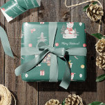 Papel De Presente Urso Polar de Cor da Água Cura com Saudação de Nat<br><div class="desc">Adicione um toque personalizado ao seu presente de Natal com este papel de empacotamento de padrão de aquarela. O papel de enrolamento tem um padrão de ursos polares pintados, bebendo cacau quente cercado por árvores de Natal, canas doces, presentes e ornamentos. Texto personalizado editável (ou removível) diz Feliz Natal! Amor,...</div>