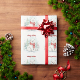 Papel De Presente Urso Polar de Inverno em Aquarela Fofa